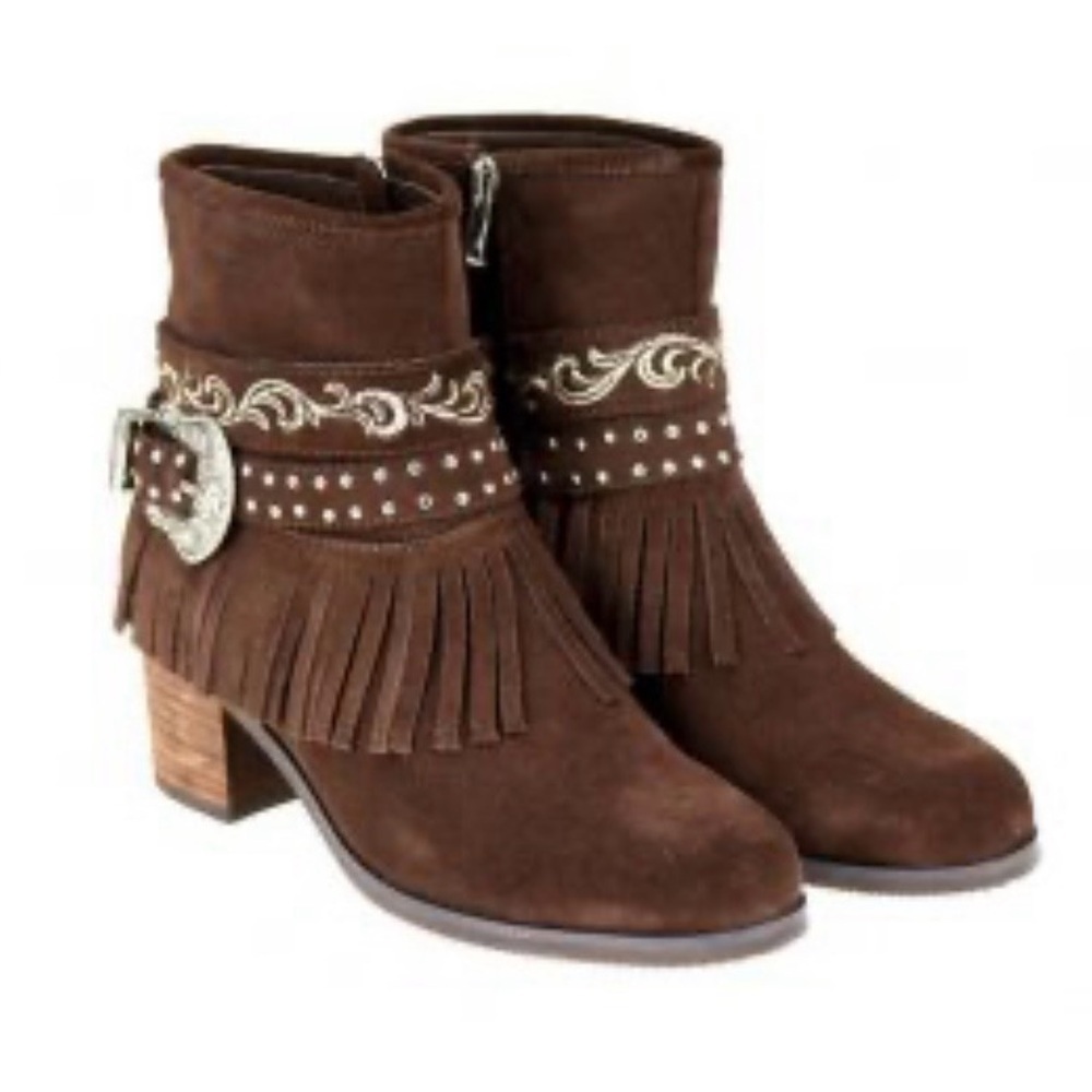 Montana West Trinity Ranch Brown Suede Fringe Ankle Boots SZ 10 Western NWOT